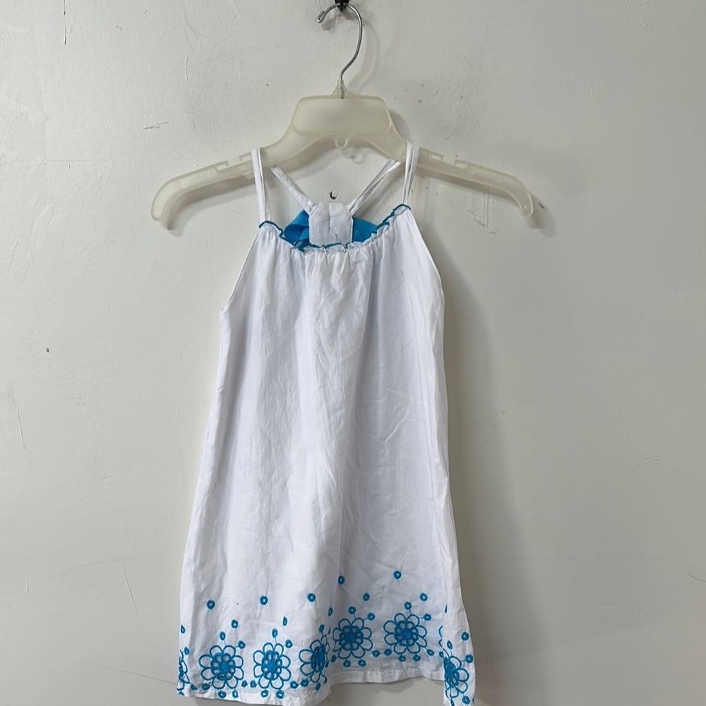 Savannah White and Blue Casual Dress with Floral Embroidery
